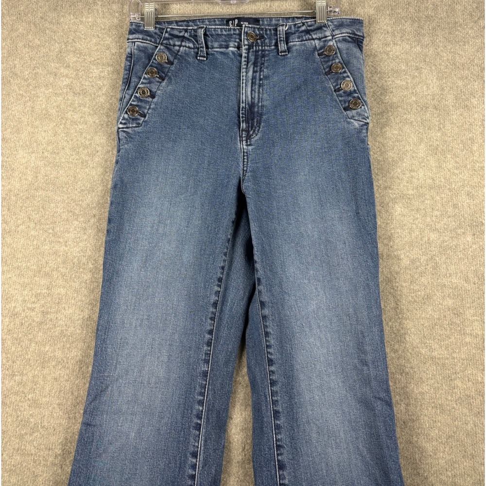 Gap 70s Flare Jeans Sailor Button‎ High Rise 10/30R Blue Wash - Picture 2 of 9
